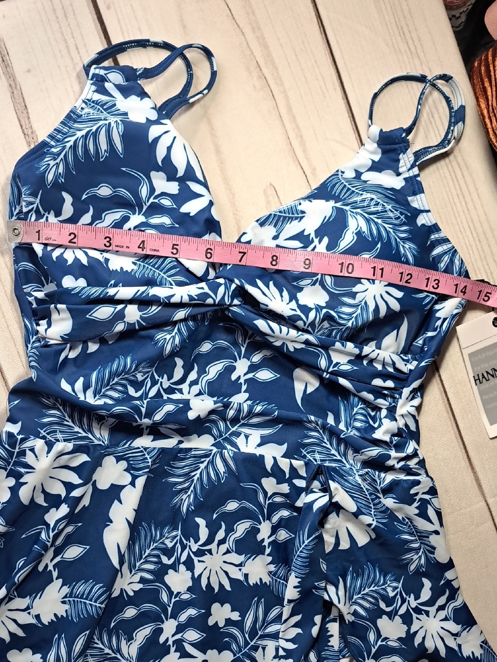 Hanna Nikole Navy & White Floral One-Piece Swim Dress Size Large - Picture 2 of 8